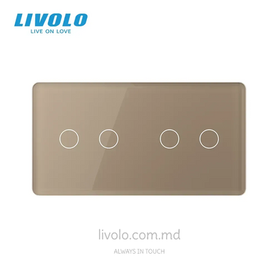 Панель для двух сенсорных выключателей Livolo, 4 клавиши (2+2), стекло, цвет Золотой 2.5D