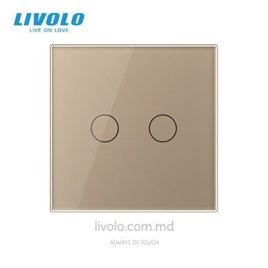 &Icirc;ntrerupător tactil LIVOLO dimabil 2 clape, 1 post, Auriu
