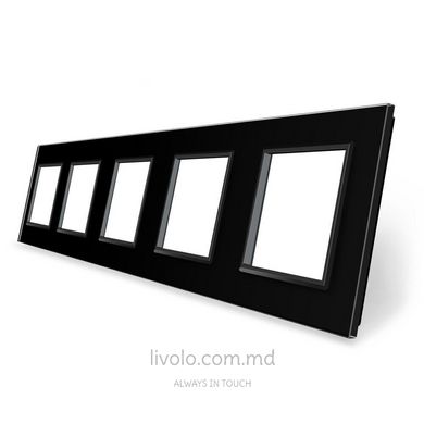Рамка для розетки Livolo 5 постов, стекло, цвет Черный
