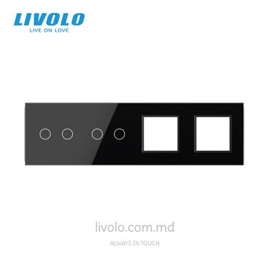 Панель для двух сенсорных выключателей и двух розеток Livolo, 4 клавиши (2+2+0+0), стекло, цвет Черный