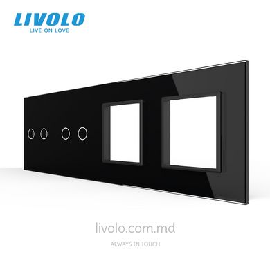 Панель для двух сенсорных выключателей и двух розеток Livolo, 4 клавиши (2+2+0+0), стекло, цвет Черный