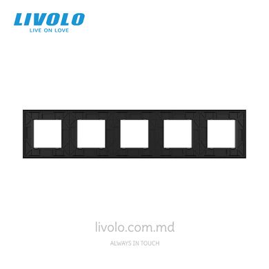 Рамка для розетки Livolo 5 постов, стекло, цвет Черный