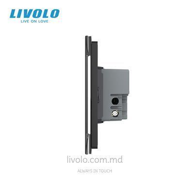 Сенсорный проходной выключатель Livolo на 3 клавиши для квадратного подрозетника 3M, Черный
