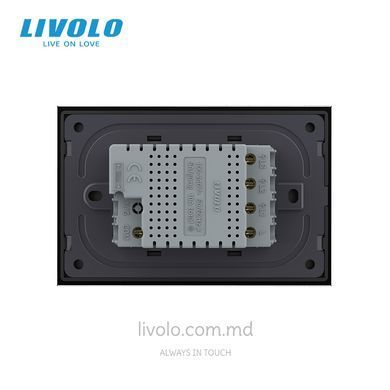 Сенсорный проходной выключатель Livolo на 3 клавиши для квадратного подрозетника 3M, Черный