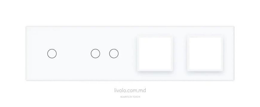 Панель для двух сенсорных выключателей и двух розеток Livolo, 3 клавиши (1+2+0+0), стекло, цвет Белый