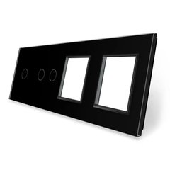 Панель для двух сенсорных выключателей и двух розеток Livolo, 3 клавиши (1+2+0+0), стекло, цвет Черный