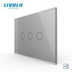 Сенсорный проходной выключатель Livolo на 3 клавиши для квадратного подрозетника 3M, Серый