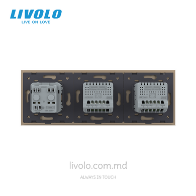 Сенсорный выключатель Livolo 2 клавиши + 2 клавиши + 1 розетка, 3 поста, Золотой