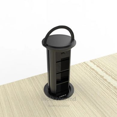 Выдвижной блок для трех розеток с USB Livolo Черный, Черный