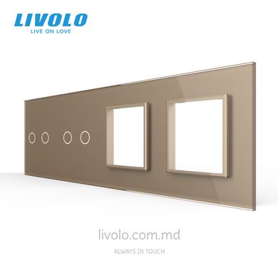 Панель для двух сенсорных выключателей и двух розеток Livolo, 4 клавиши (2+2+0+0), стекло, цвет Золотой