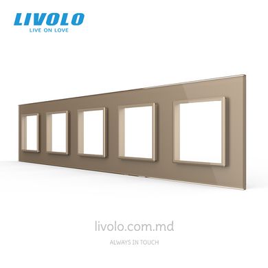 Рамка для розетки Livolo 5 постов, стекло, цвет Золотой