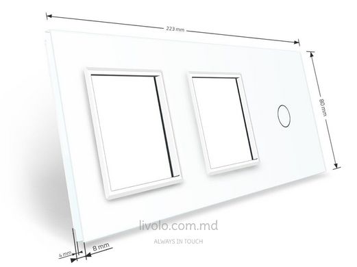 Панель для сенсорного выключателя и двух розеток Livolo, 1 клавиша, стекло, цвет Белый