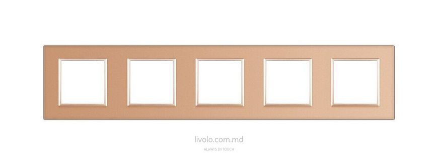 Рамка для розетки Livolo 5 постов, стекло, цвет Золотой