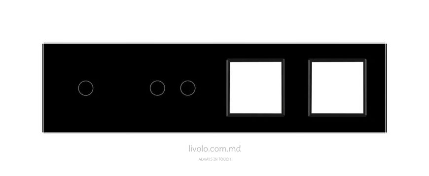 Панель для двух сенсорных выключателей и двух розеток Livolo, 3 клавиши (1+2+0+0), стекло, цвет Черный