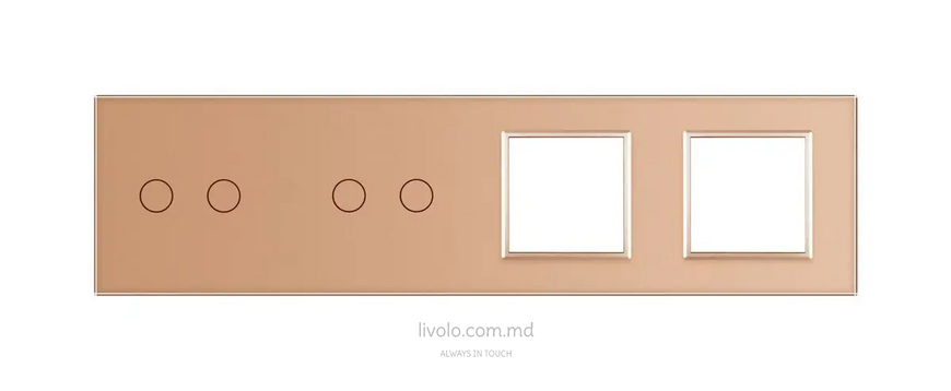 Панель для двух сенсорных выключателей и двух розеток Livolo, 4 клавиши (2+2+0+0), стекло, цвет Золотой