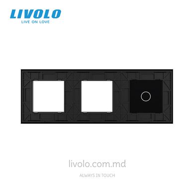 Панель для сенсорного выключателя и двух розеток Livolo, 1 клавиша, стекло, цвет Черный