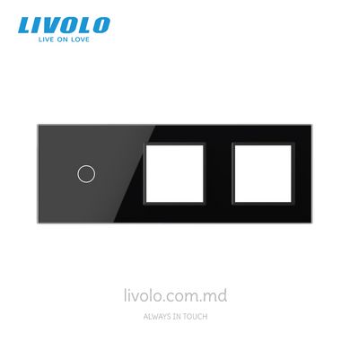 Панель для сенсорного выключателя и двух розеток Livolo, 1 клавиша, стекло, цвет Черный