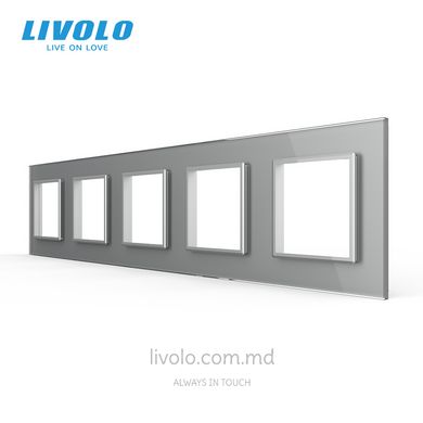 Рамка для розетки Livolo 5 постов, стекло, цвет Серый