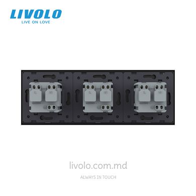 Розетка Livolo 3 модуля Черный