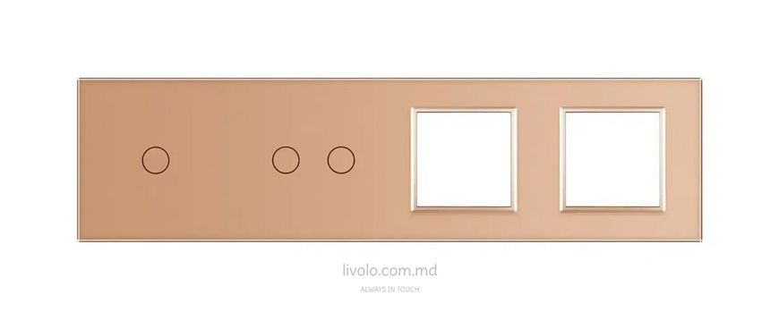 Панель для двух сенсорных выключателей и двух розеток Livolo, 3 клавиши (1+2+0+0), стекло, цвет Золотой