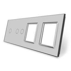 Панель для двух сенсорных выключателей и двух розеток Livolo, 3 клавиши (1+2+0+0), стекло, цвет Серый