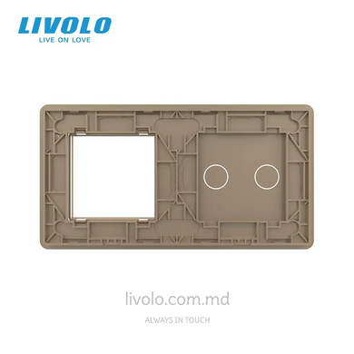 Панель для сенсорного выключателя и розетки Livolo, 2 клавиши, стекло, цвет Золотой 2.5D