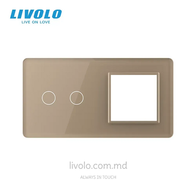 Панель для сенсорного выключателя и розетки Livolo, 2 клавиши, стекло, цвет Золотой 2.5D