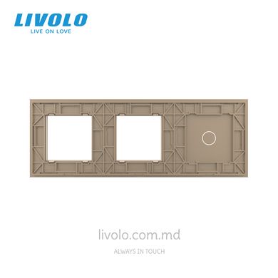 Панель для сенсорного выключателя и двух розеток Livolo, 1 клавиша, стекло, цвет Золотой