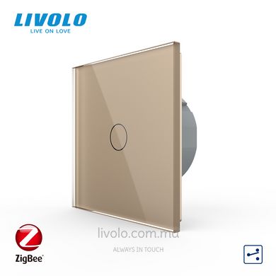 Сенсорный проходной выключатель Livolo ZigBee (Wi-Fi) 1 клавиша 1 пост Золотой
