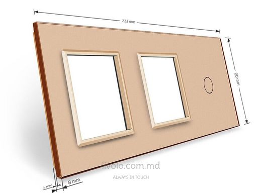 Панель для сенсорного выключателя и двух розеток Livolo, 1 клавиша, стекло, цвет Золотой