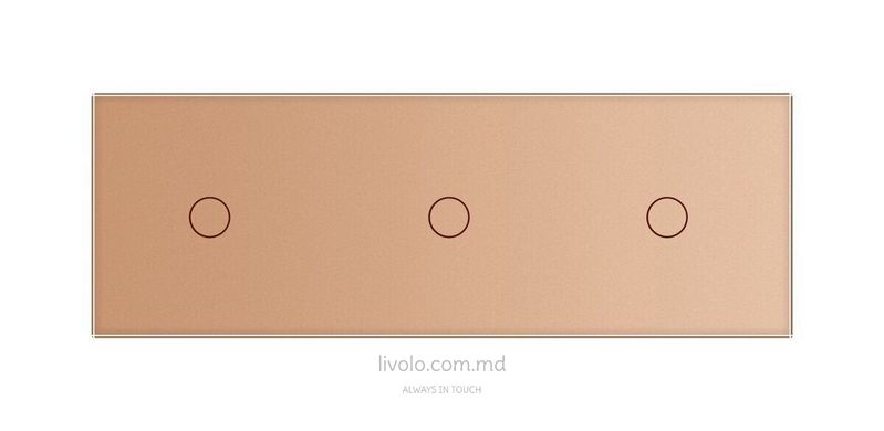 Сенсорный проходной выключатель Livolo 3 клавиши (1+1+1), 3 модуля Золотой
