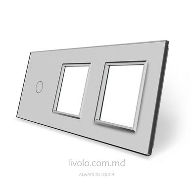 Панель для сенсорного выключателя и двух розеток Livolo, 1 клавиша, стекло, цвет Серый