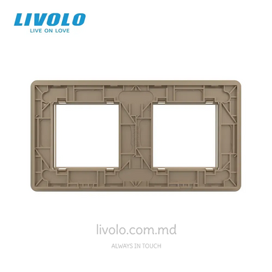 Ramă decorativă din sticlă Livolo pentru 2 prize, 2 posturi, Auriu 2.5D