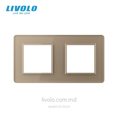 Ramă decorativă din sticlă Livolo pentru 2 prize, 2 posturi, Auriu 2.5D