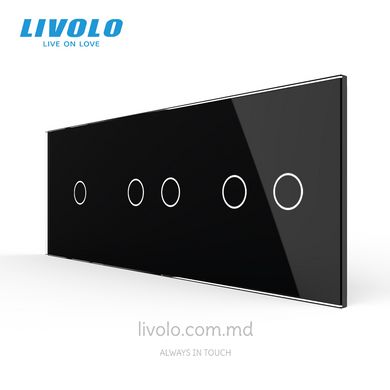 Панель для трех сенсорных выключателей Livolo, 5 клавиш (1+2+2), стекло, цвет Черный