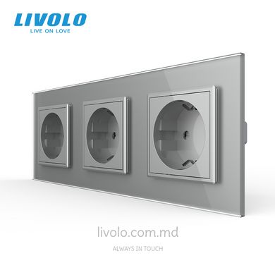 Розетка Livolo 3 модуля Серый