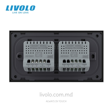 Сенсорный выключатель Livolo, 1+2 клавиши, для квадратного подрозетника 4M, Черный