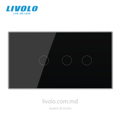Сенсорный выключатель Livolo, 1+2 клавиши, для квадратного подрозетника 4M, Черный
