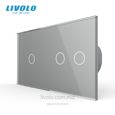 Сенсорный выключатель Livolo 3 клавиши (1+2), 2 поста Серый