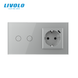 &Icirc;ntrerupător tactil Livolo 2 clape + 1 priză cu USB-C, 2 posturi, Gri