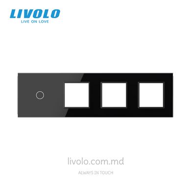 Панель для сенсорного выключателя и трех розеток Livolo, 1 клавиша, стекло, цвет Черный