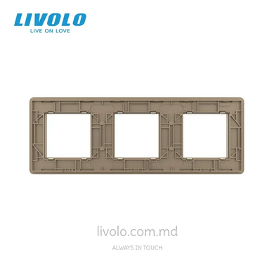 Ramă decorativă din sticlă Livolo pentru 3 prize, 3 posturi, Auriu 2.5D