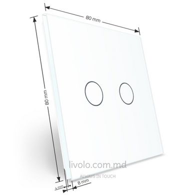 Панель для сенсорного выключателя Livolo, 2 клавиши, стекло, цвет Белый