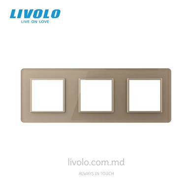 Ramă decorativă din sticlă Livolo pentru 3 prize, 3 posturi, Auriu 2.5D