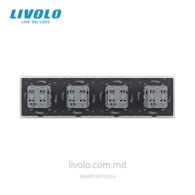 Четверная розетка Livolo Schuko, 4 поста, Белая