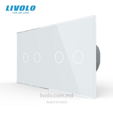 Сенсорный выключатель Livolo 4 клавиши (2+2), 2 поста Белый
