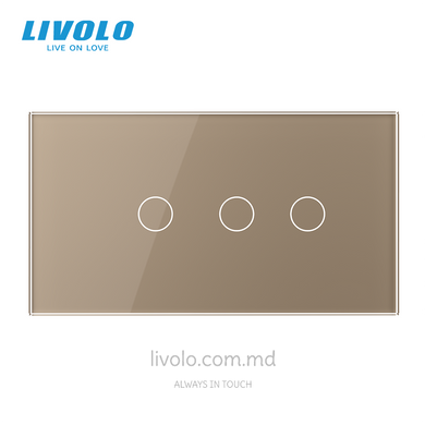 Panou din sticlă Livolo pentru doză pătrată, 1+2 clape, 4 module, Auriu