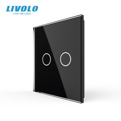 Панель для сенсорного выключателя Livolo, 2 клавиши, стекло, цвет Черный