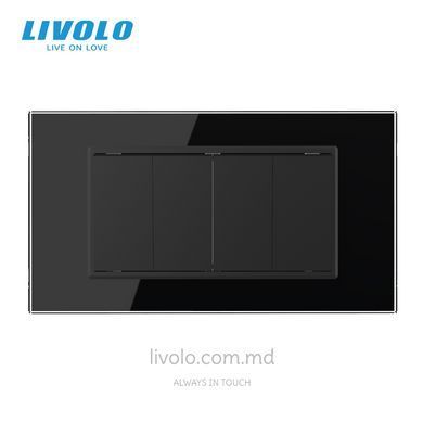 &Icirc;ntrerupător mecanic cap-scară Livolo, 2+2 clape, pentru doză pătrată 4M, Negru