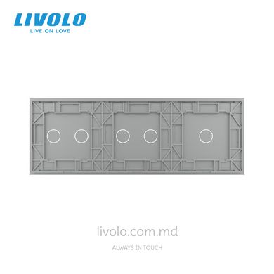 Панель для трех сенсорных выключателей Livolo, 5 клавиш (1+2+2), стекло, цвет Серый